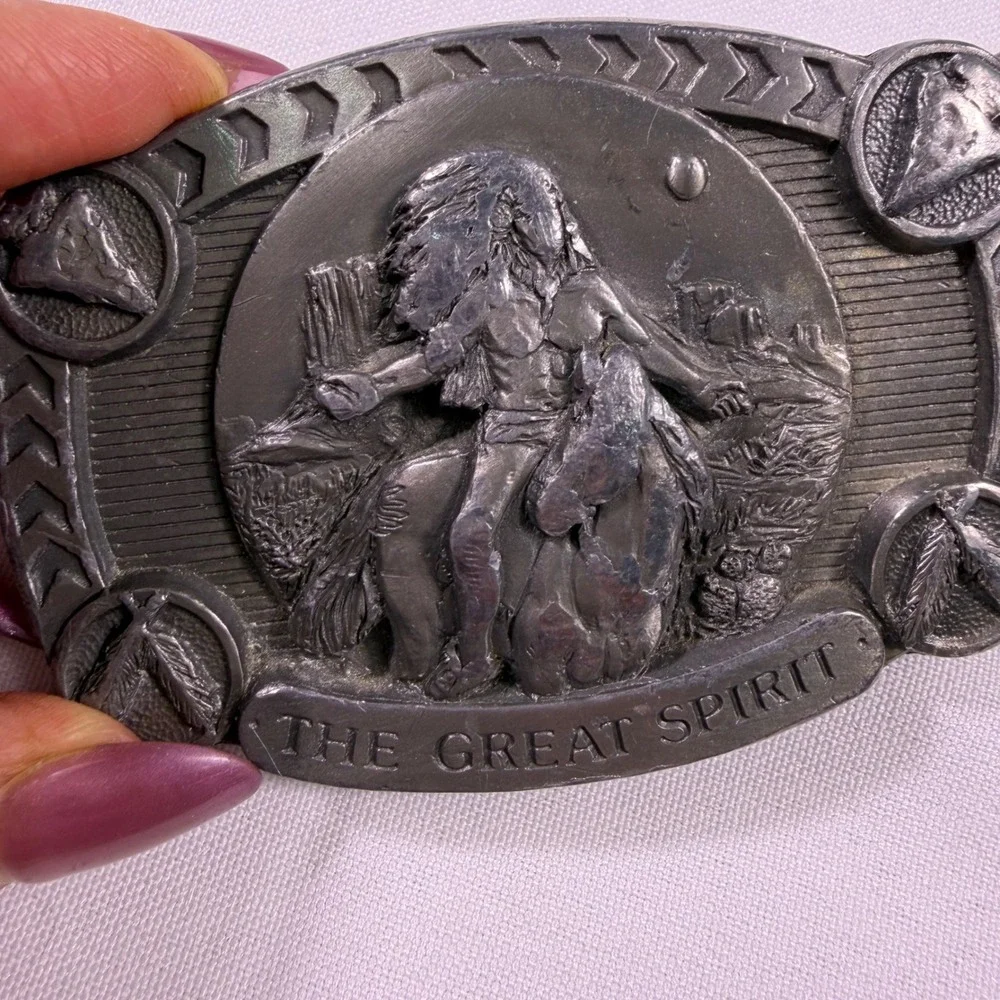 Vintage Frank Leonardo Leather Belt Buckles of America Great Spirit BA-141 38